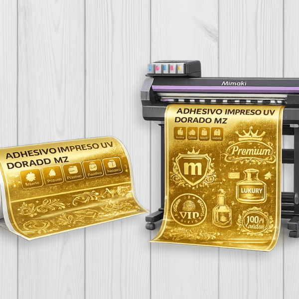 adhesivo impreso uv dorado m2