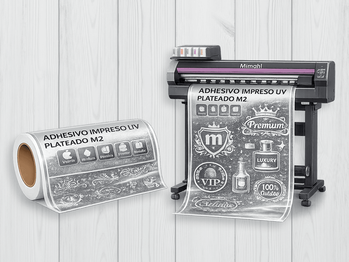 adhesivo impreso uv plateado m2