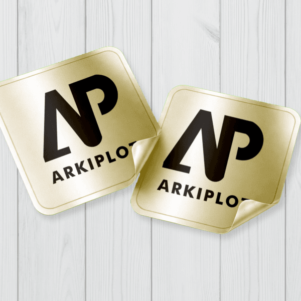 stickers cuadrados impreso uv dorado